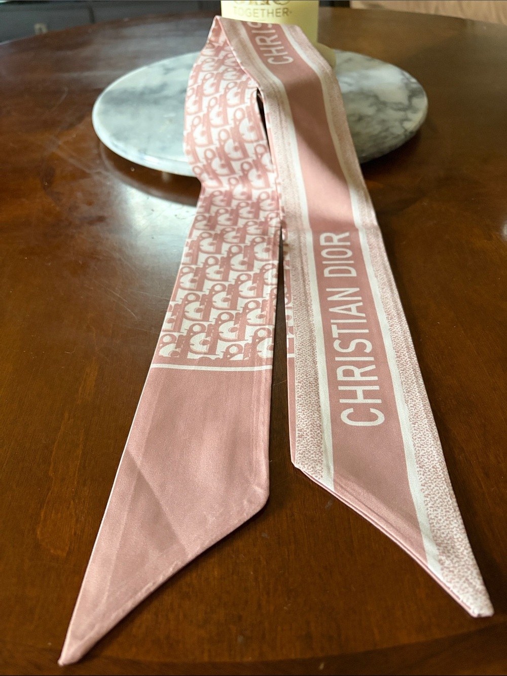 Dior Rose Pink Silk Hair Twilly with Logo